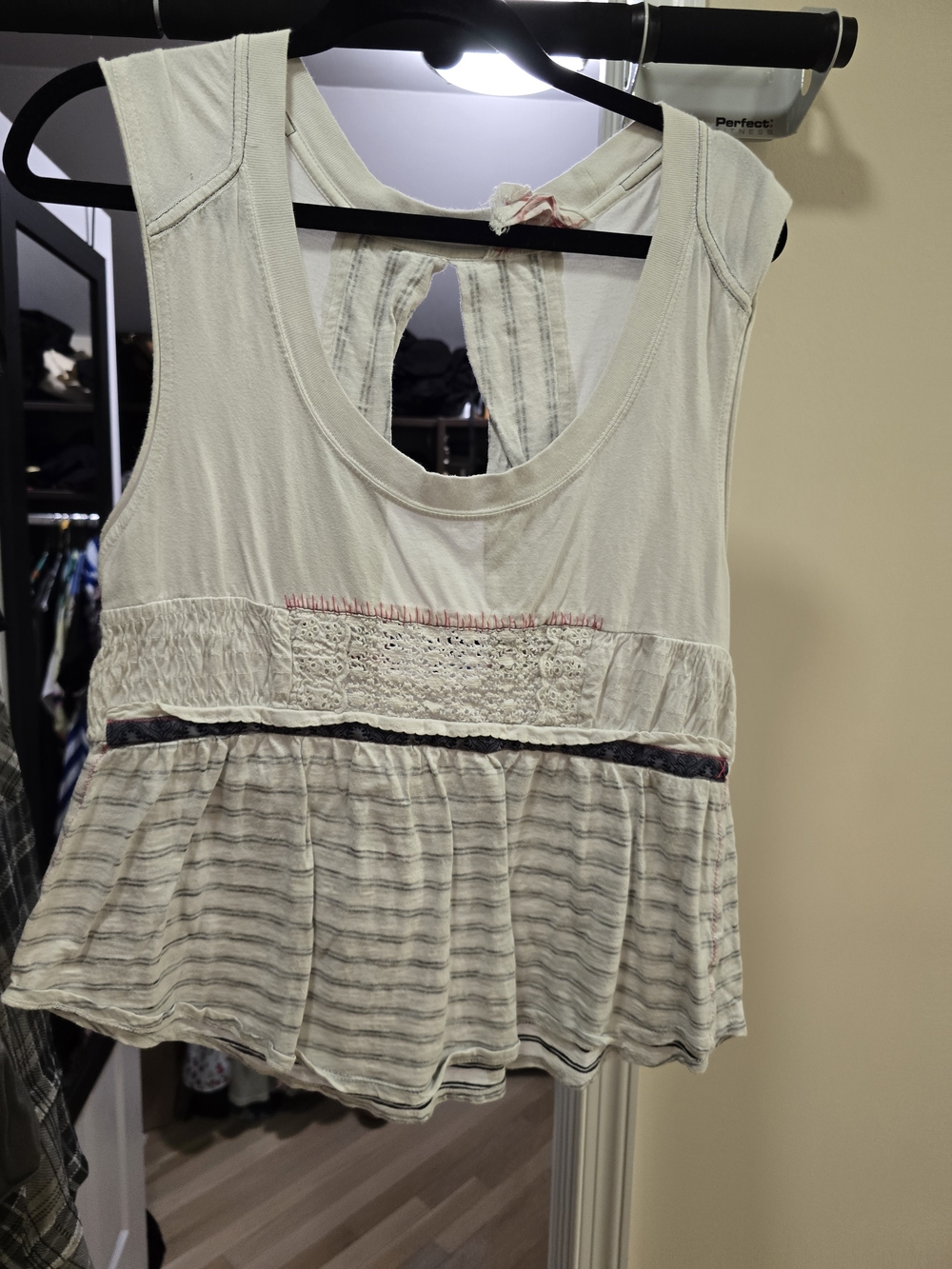 Free People Cream Textured Peplum Tank with Subtle Stripe